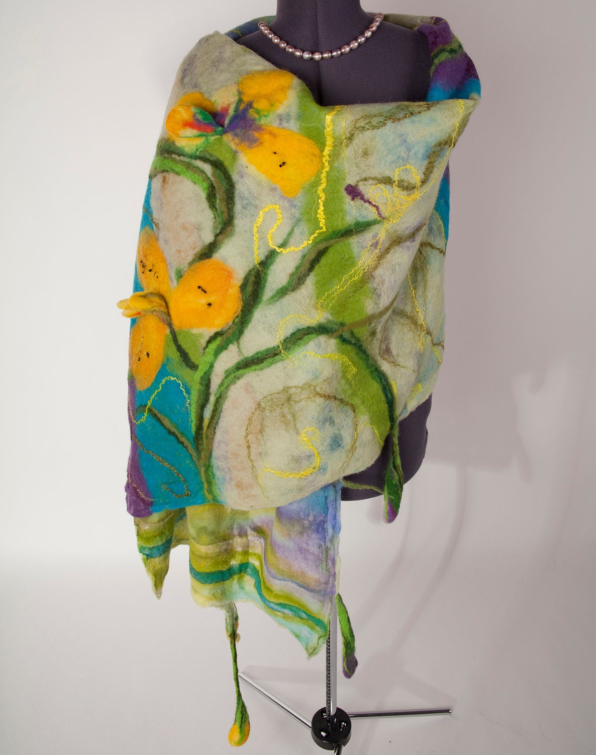 Felted Scarf Fall Fashion  Multicolor Merino Wool Silk Felt Scarves Scarf Cobweb Wrap Scarves