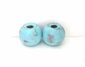 Turquoise Candlestick Holders - Shabby Chic Upcycled - Gift Idea