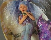 ooak Fairy art doll sculpture little blue Mermaid fae faeries art Nouveau ocean sea fish girl