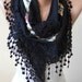 Mother's Day Gift - Black Scarf with Flowered Fabric and Trim Edge - Triangular