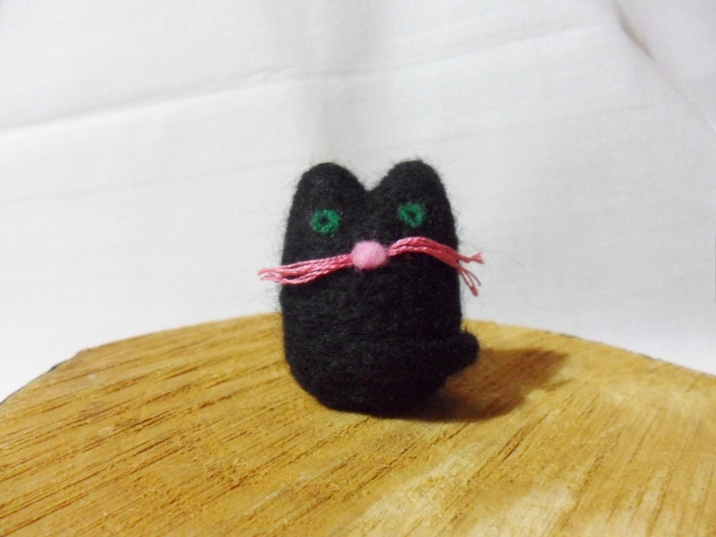 Needle Felted Cat - miniature black cat figure - 100% merino wool