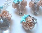 Crystal jewelry set - Peach flower set - Necklace, earrings, ring
