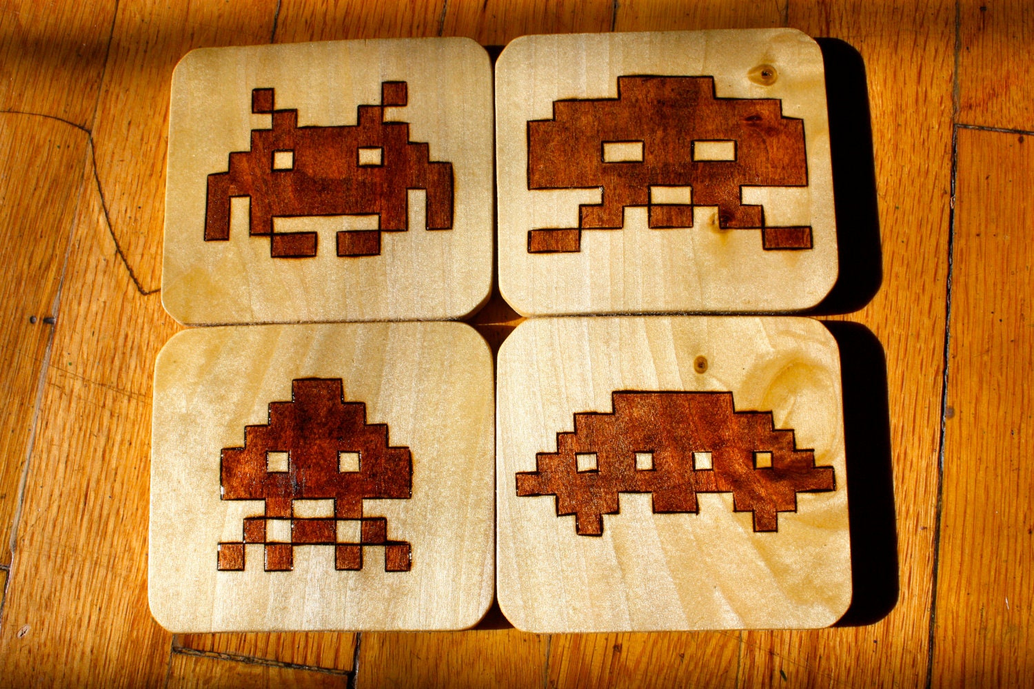 Space Invaders Wooden Coaster Set of 4