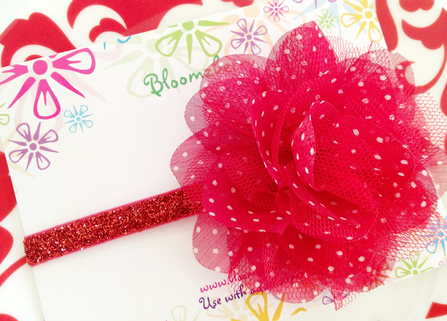 1 pc Red Chiffon Mesh Flower Headband - Summer/Fall -  Baby to Adult - Photo Props/Wedding/Holidays