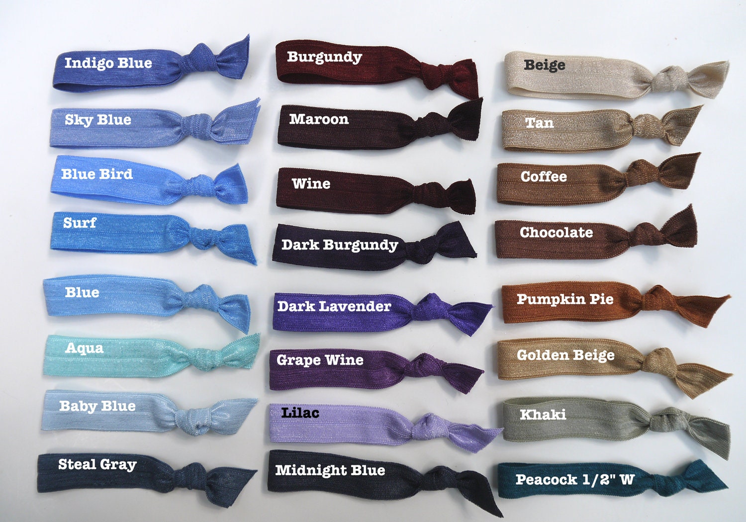 Elastic Hair Ties - Lot of 20 - Assorted Colors - You Choose Color- Toddler/Teen/Woman