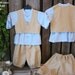 Boys linen outfit. Ring bearer suit, linen vest, blue shirt, linen pants. Rustic country wedding
