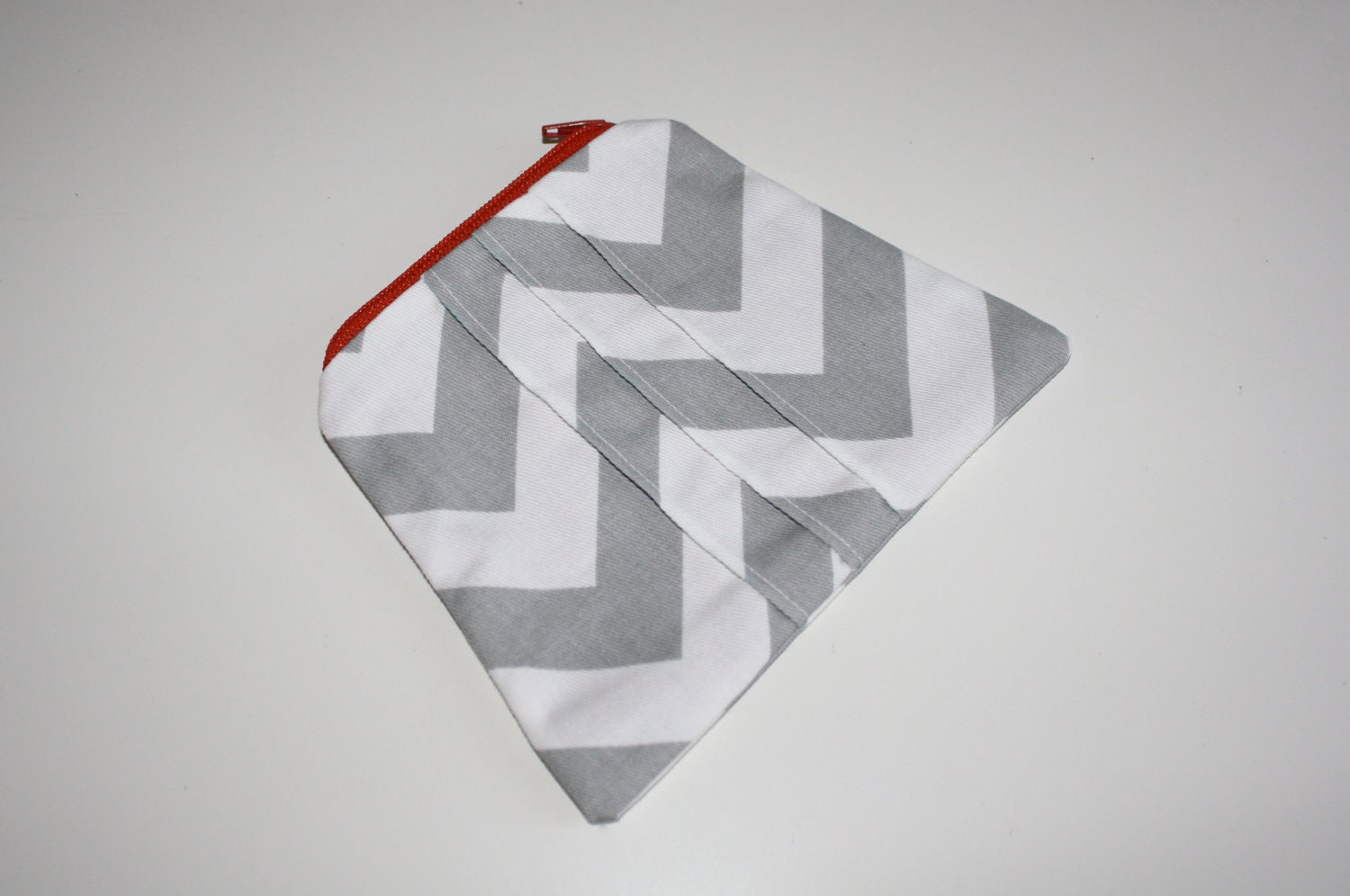 Cosmetic Case / Zipper Pouch - Gray Chevron with Pleats