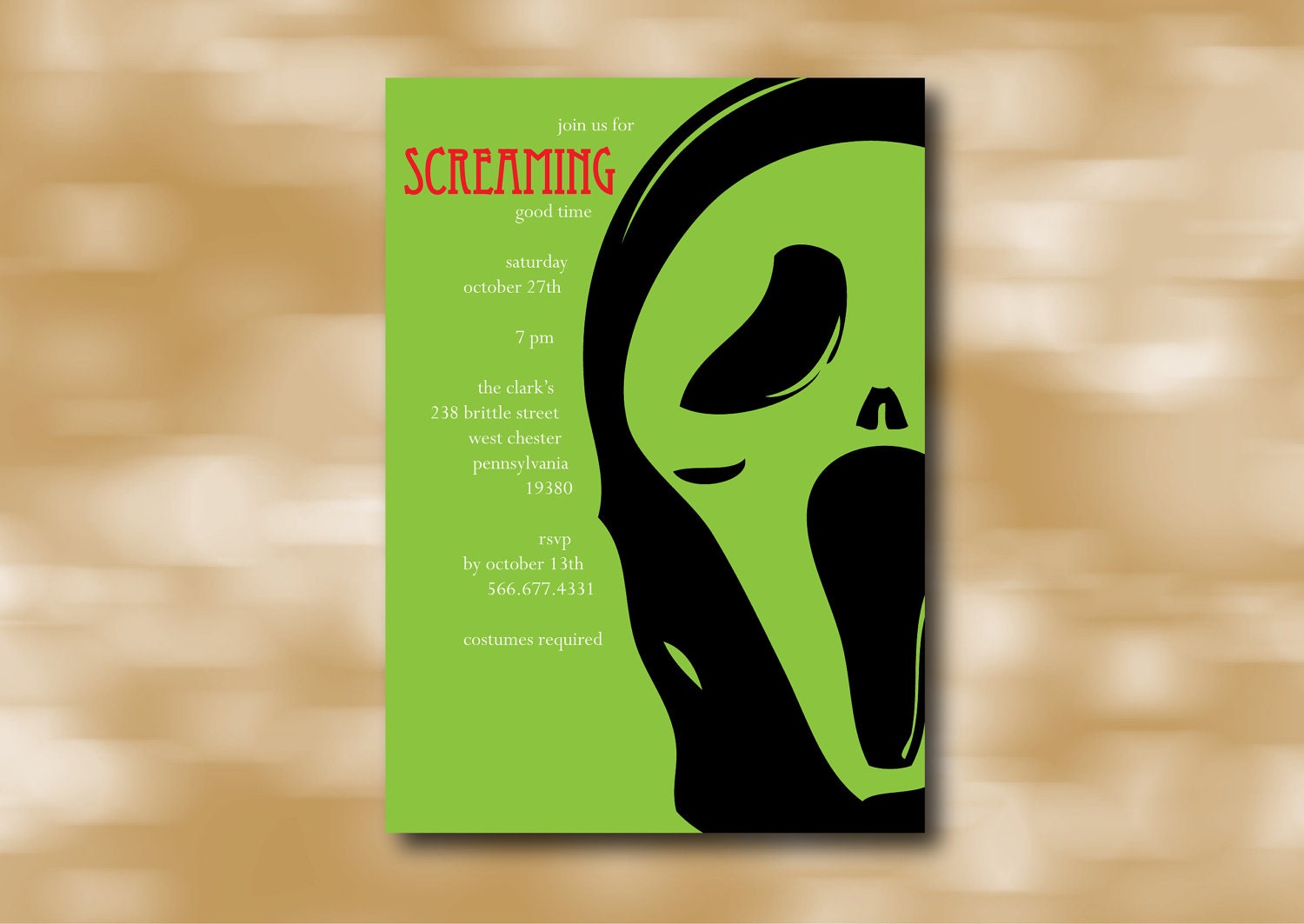 Halloween Party Invitation  - Screaming Good Time  - Printable DIY - Custom Color and Font