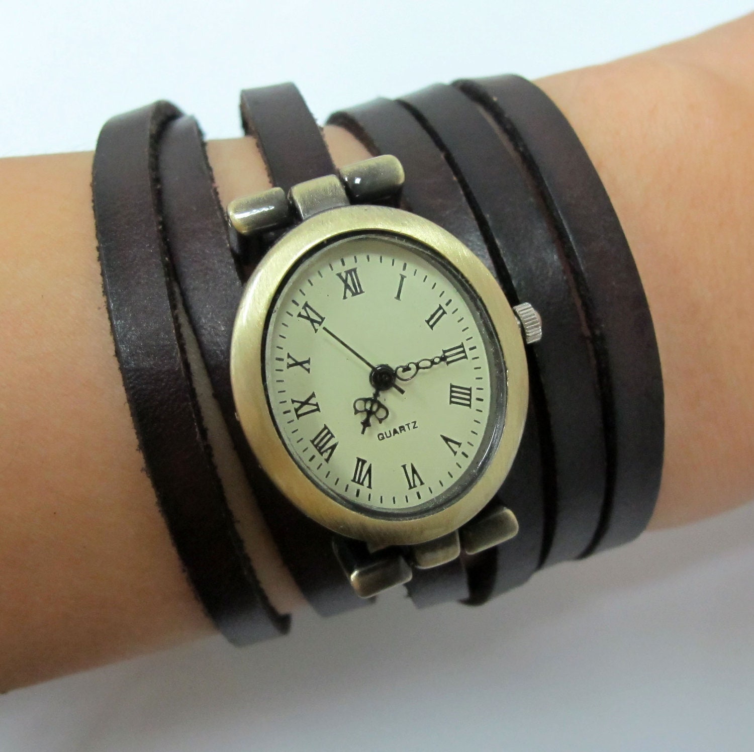 Color Leather Wrapped Time Watch Vintage Style Bracelet Wristband