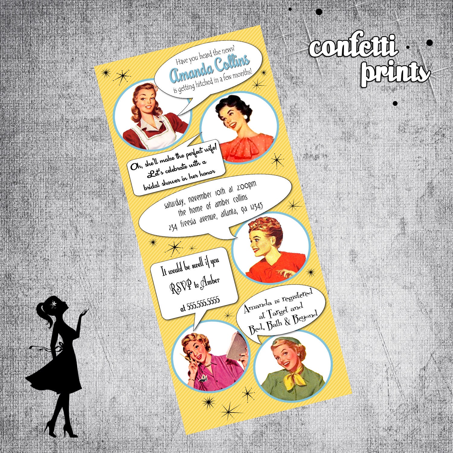 Retro Housewife Bridal Shower Invitation - GOSSIP GIRLS Printable
