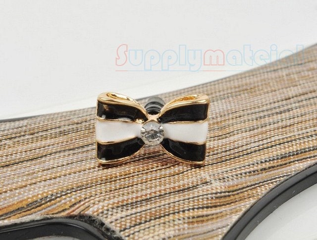 1PCS zebra-pattern bowknot Alloy plug handmade for iPhone 4 or iphone 4s Mobile beauty accessories