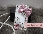 1PCS Handmade Bling Crystal pink bowknot cell phone case for iPhone 4 4S or iphone 5 cover