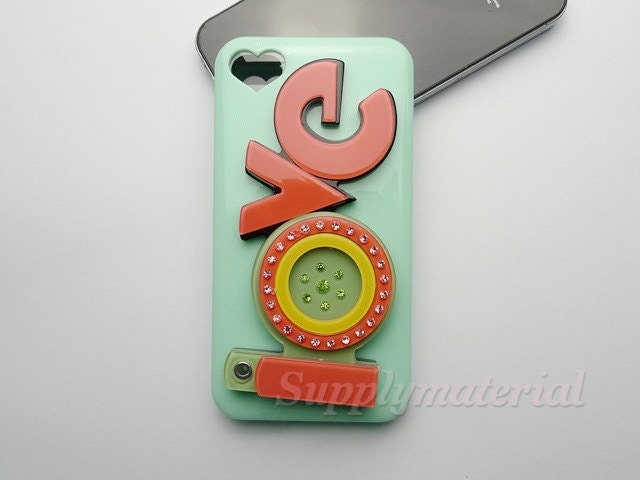 Handmade Cute mirror-love with Green Heart-shaped cell phone case for iPhone 4 and iphone 4s cover