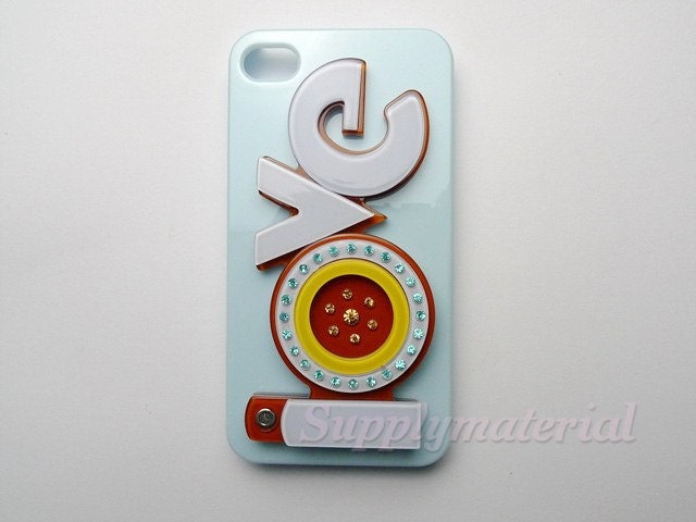 Handmade Cute mirror-love with Blue cell phone case for iPhone 4 and iphone 4s cover
