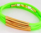 Neon Wrap Tube Bracelet, Gold and Neon Green