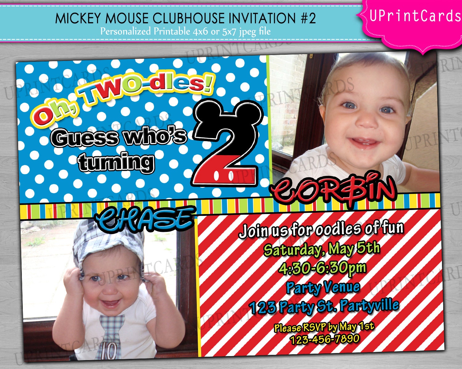 DIY PRINTABLE - Mickey Mouse Clubhouse - Birthday Party - Personalized Photo - Digital Printable Invitation 4x6 or 5x7 JPEG