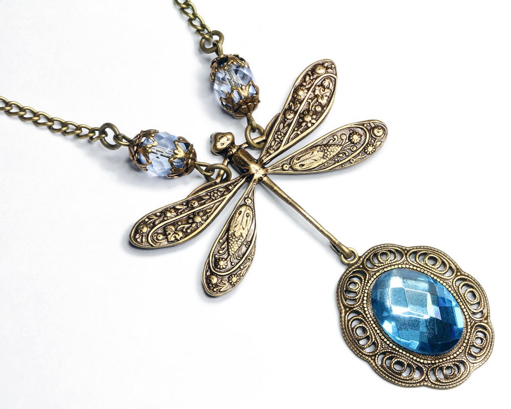 Victorian Dragonfly Necklace Pendant Vintage Style Jewelry
