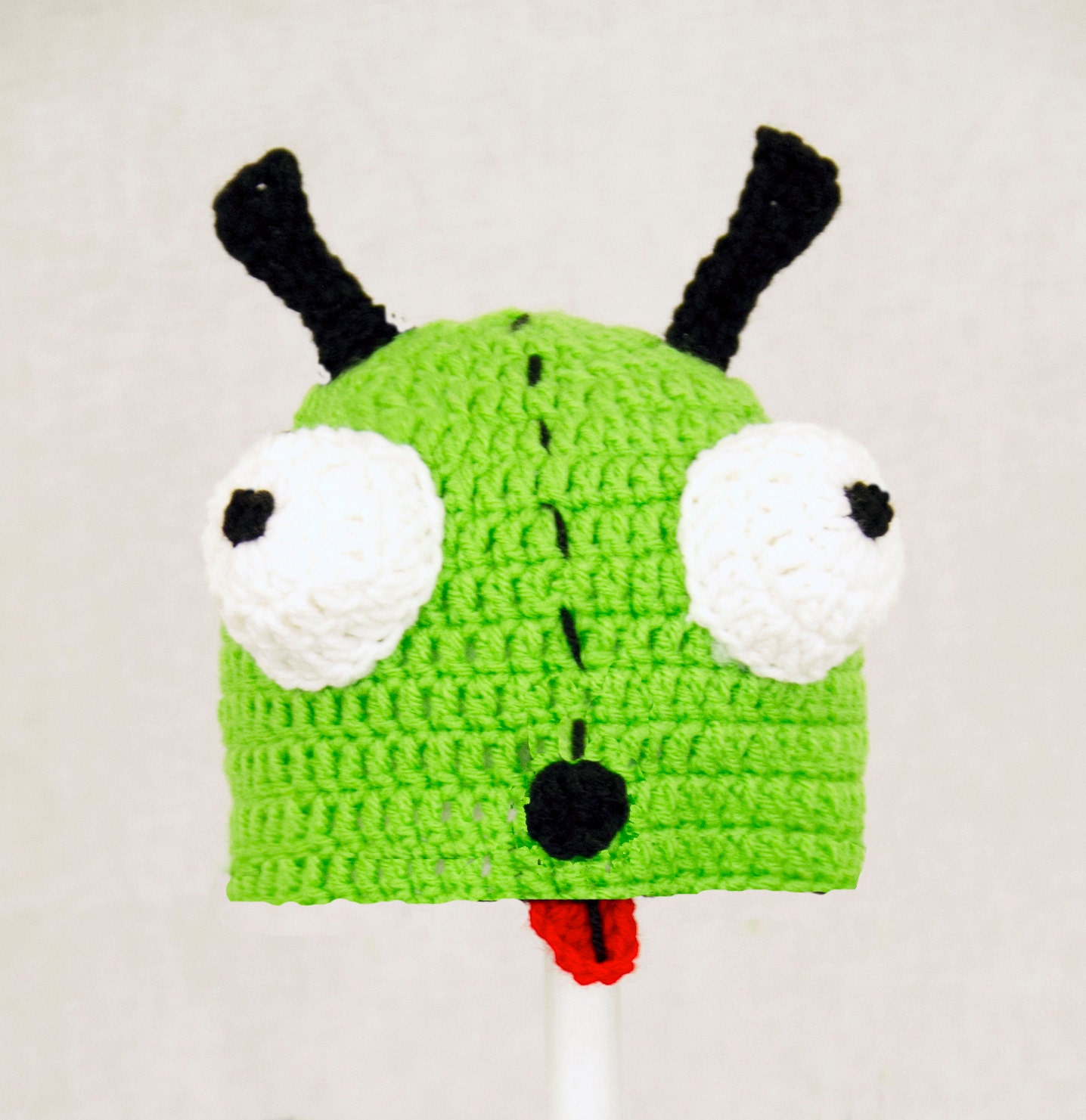 Gir Robot Dog Hat from Invader Zim, Green Crochet Dog Beanie, send size choice baby - adult