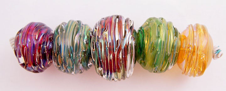 Item 3026 Silver glass blown hollows, set of 5 soft glass beads
