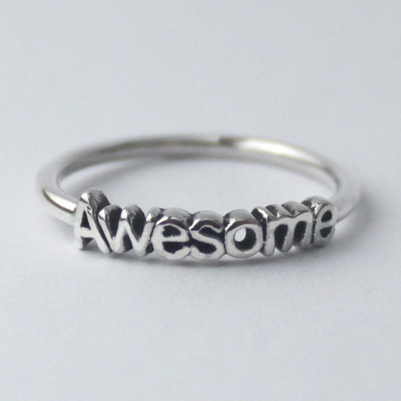Awesome Ring , Sterling silver stacking ring with Inspiring words - HeartCoreDesign