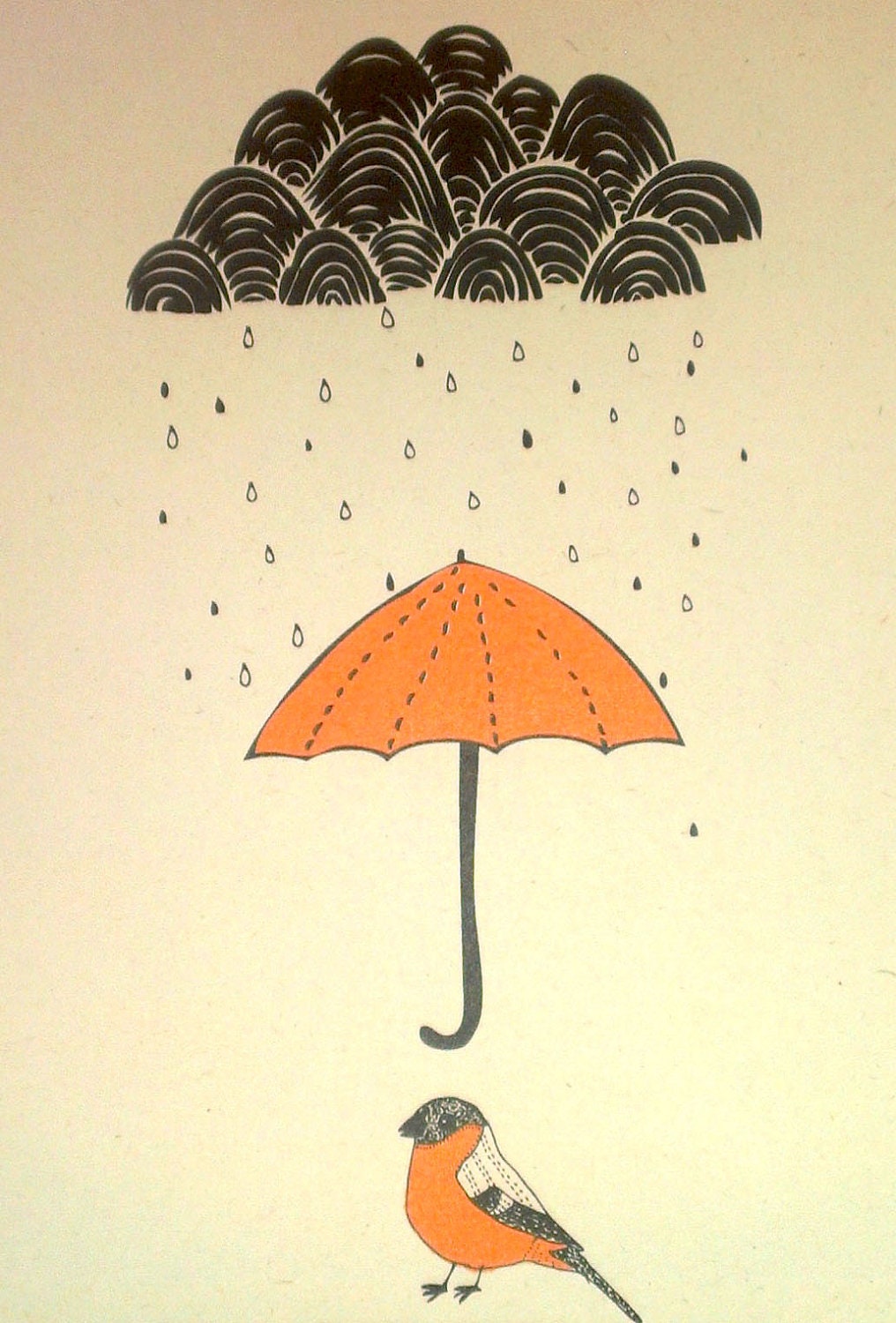 Art Print 'Rainy Day' A4 Screen printed with eco friendly inks. Childrens room. Nursery art.
