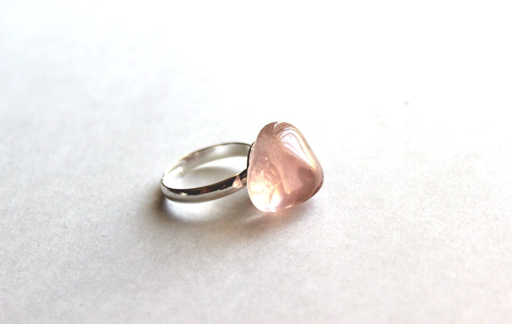 Rose Quartz Ring - Sheer Pink Tumbled Rock - Feminine Pretty Ring