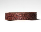 Chestnut Brown Leather Choker - Embossed with Thorns -  Nickel Fasteners