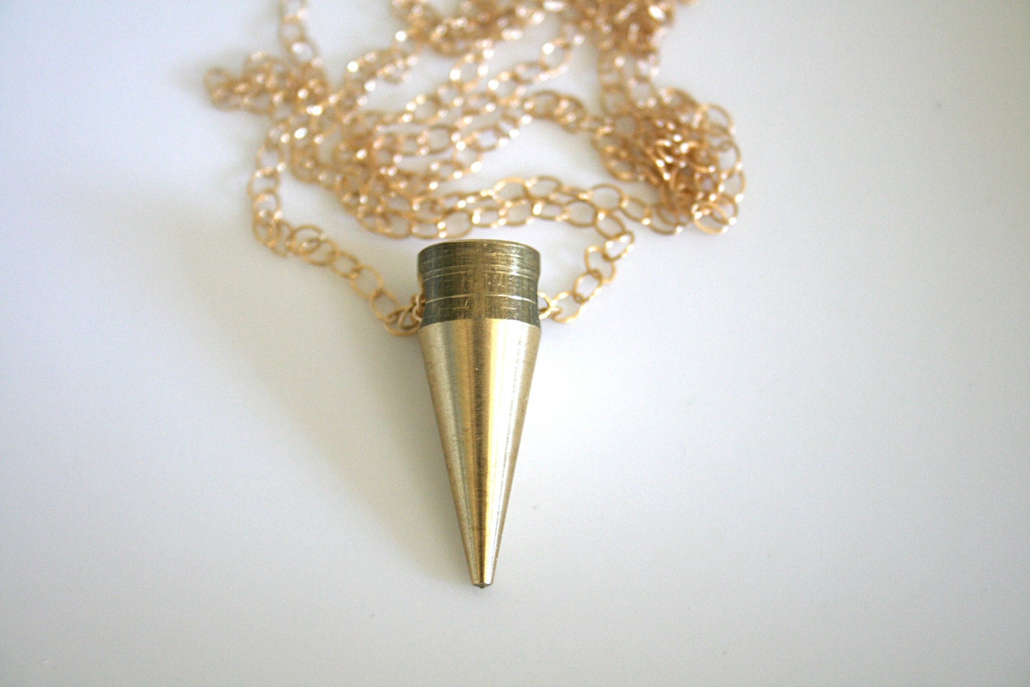 Gold Spike Necklace. One inch Brass Spike on Gold Filled Chain