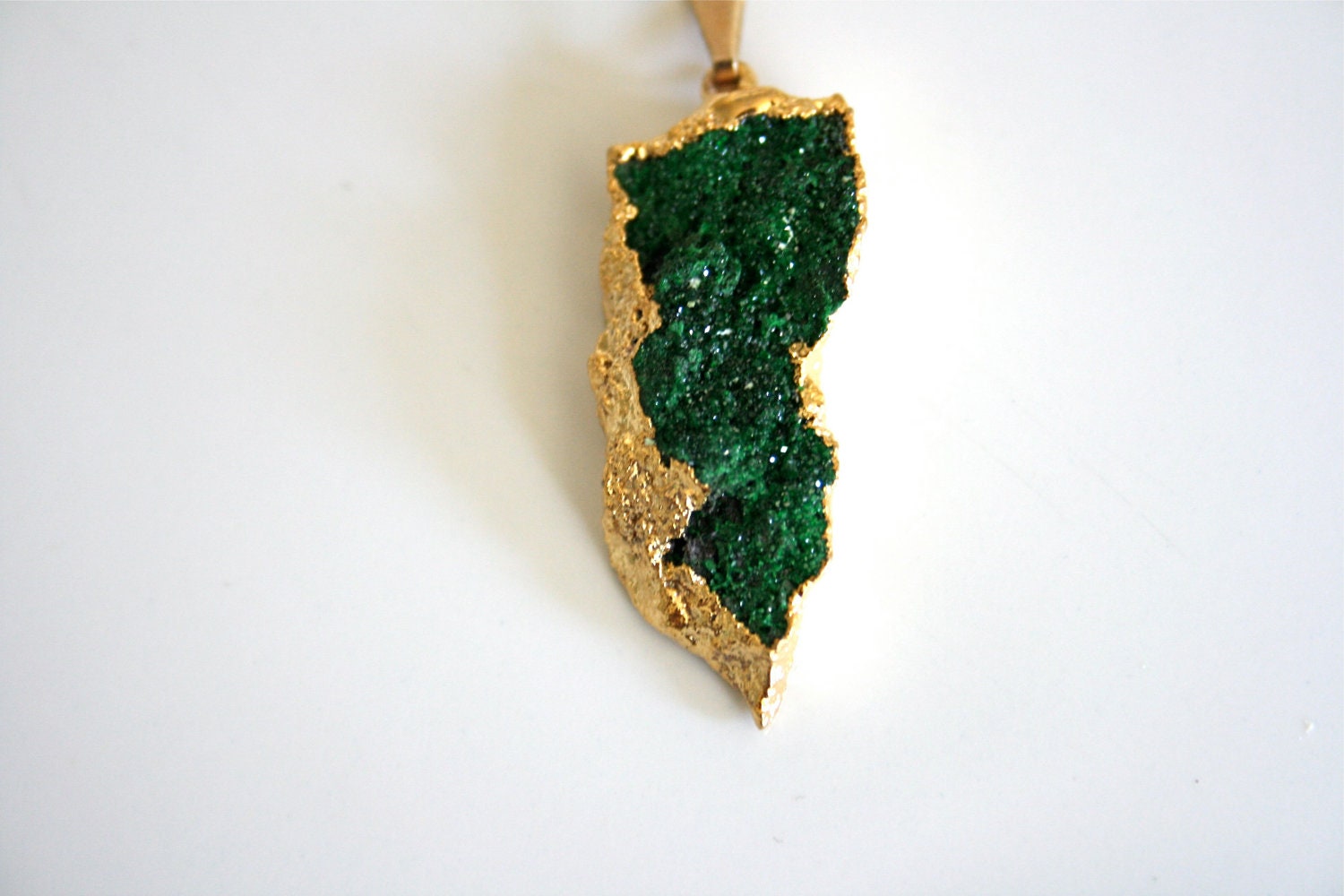 Uvarovite Necklace. Emerald Green Druzy Dipped in 24K Gold
