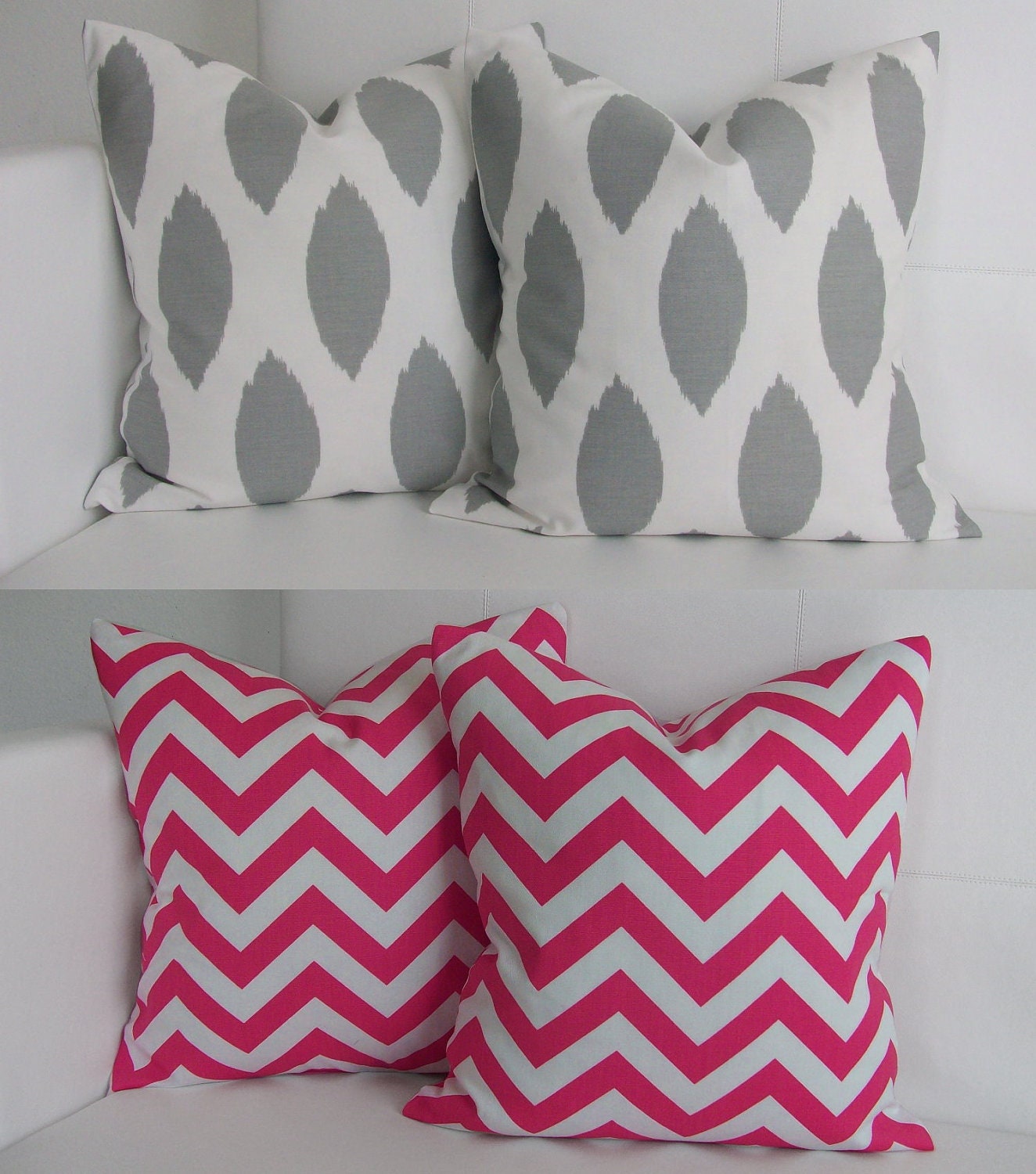 Four Gray and Pink Decorative Pillow Covers for Throw Pillows Four 16x16