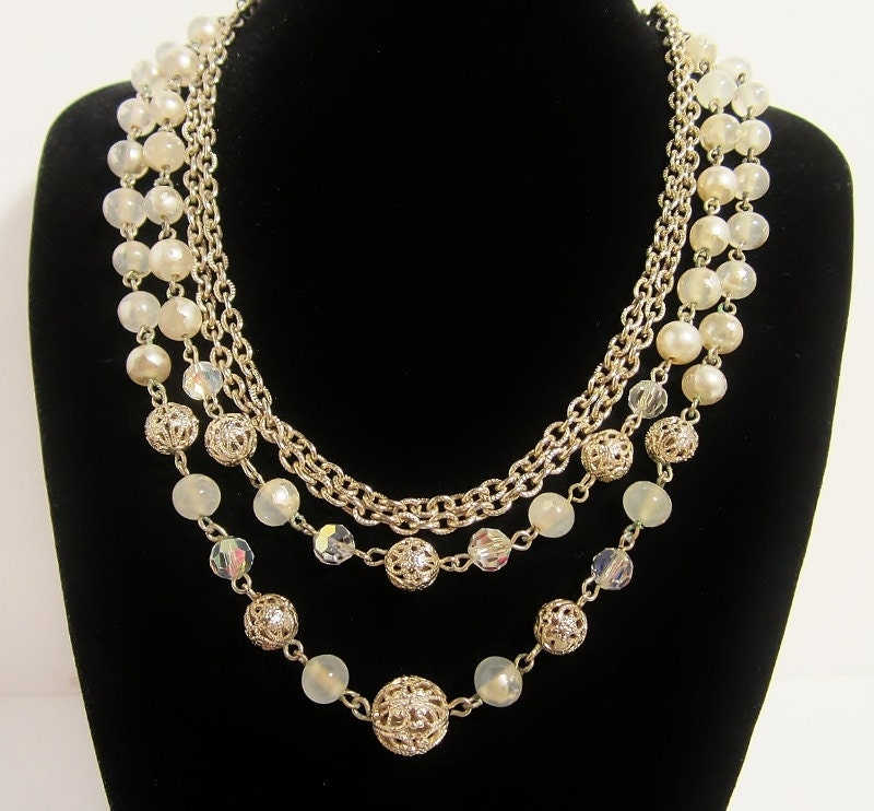 Vintage Signed JAPAN Multi-Strand Adjustable Tiered Necklace