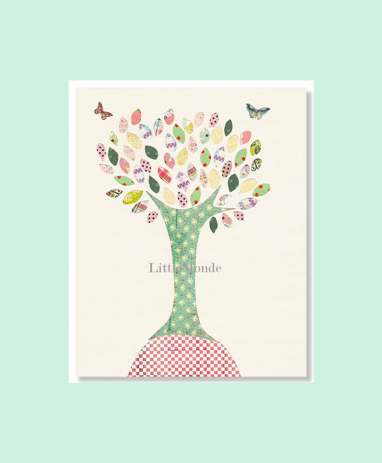 The Magic Tree 8x10" Personalized Nursery Print, Baby Girl Room Decor, Nursery Art, Green Pastel Nursery Mixed Media Nursery Wall Decor