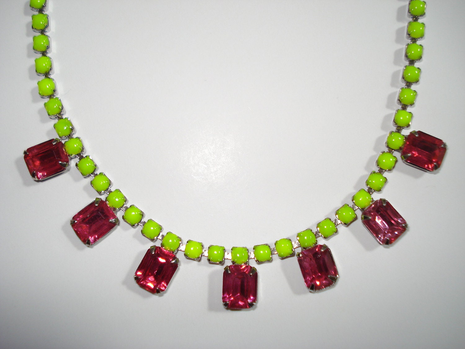Radiant Hand Painted Vintage Rhinestone Necklace, 15 1/2 Inches