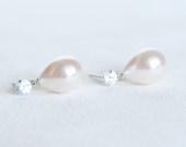 wedding jewelry teardrop sea ivory pearl earrings cubic zirconia sterling silver post earrings wedding bridal jewelry bridesmaids jewelry