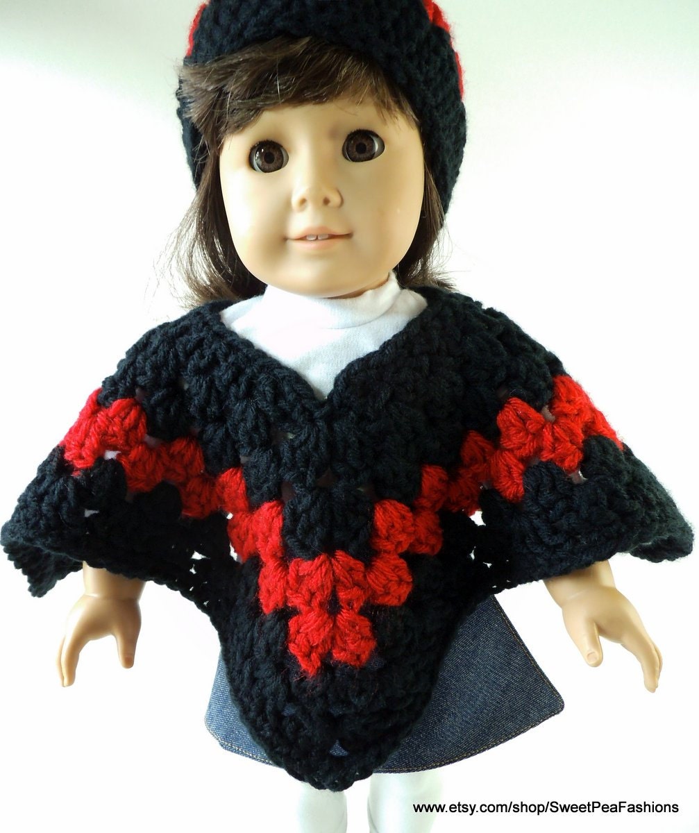 American Girl Black and Red Poncho Set