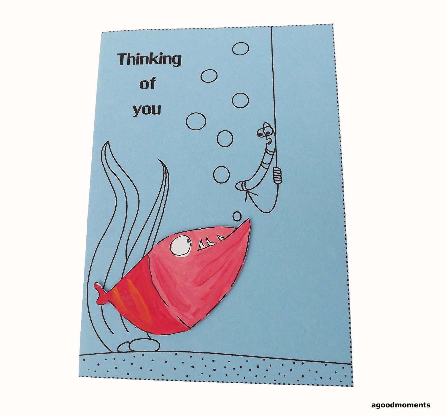 Funny Thinking of You Card, Handmade Cartoon Fish Card, 3D Greeting Card - aagoodmoments