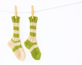 Handknit wool funny striped Baby long socks, Childrens olive green beige socks - creaspir