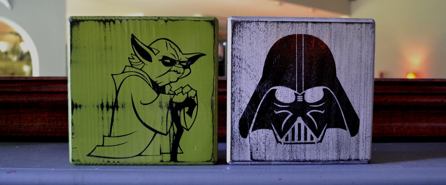 Yoda and Darth Vader Custom Wood Sign Man Cave Star by CSSDesign