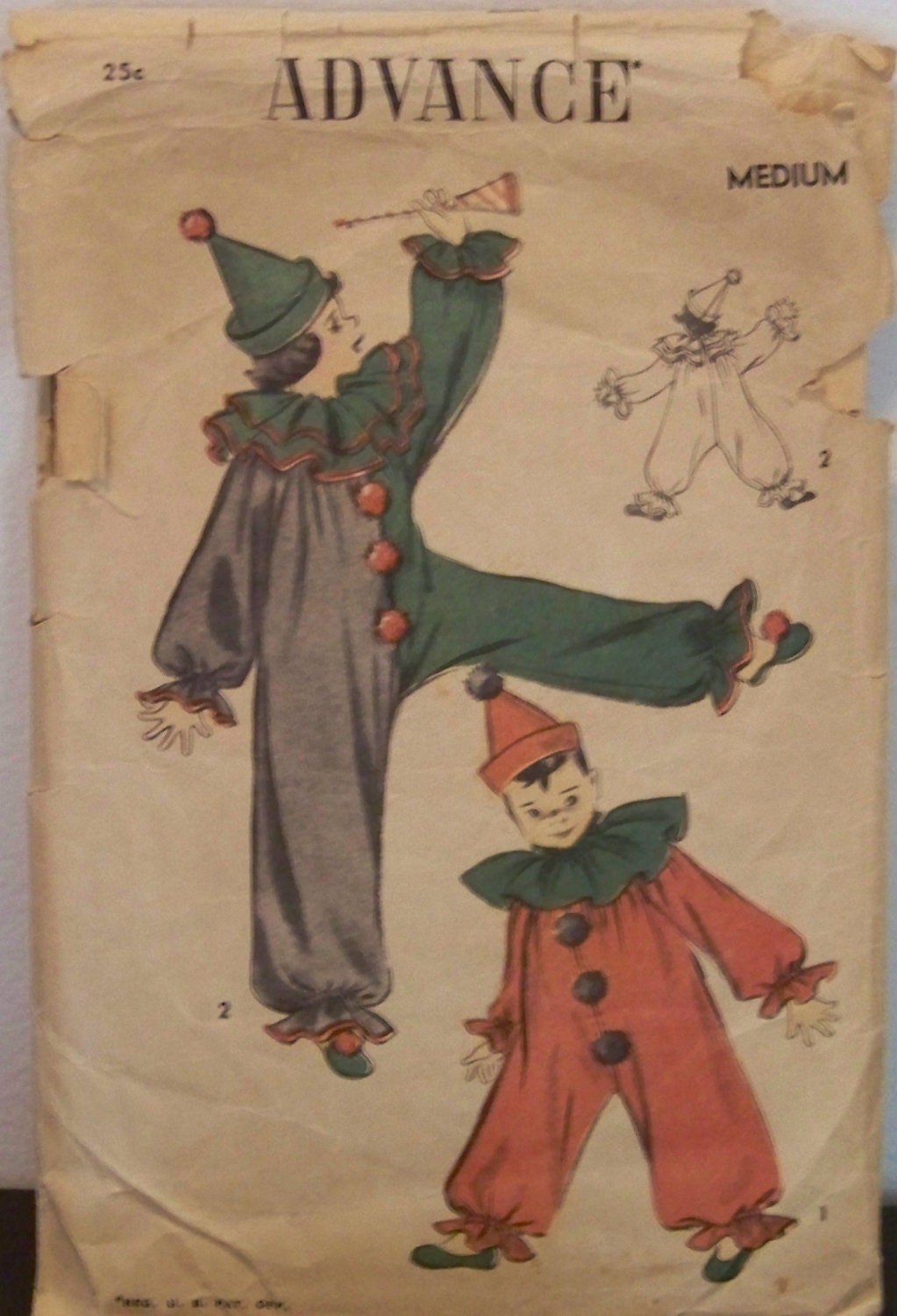 Vintage 1950's Advance 707 Pattern for Clown Costume in Childs' Size Medium