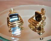 Vintage Doorknocker Clip Earrings Black Enamel Goldtone by Monet