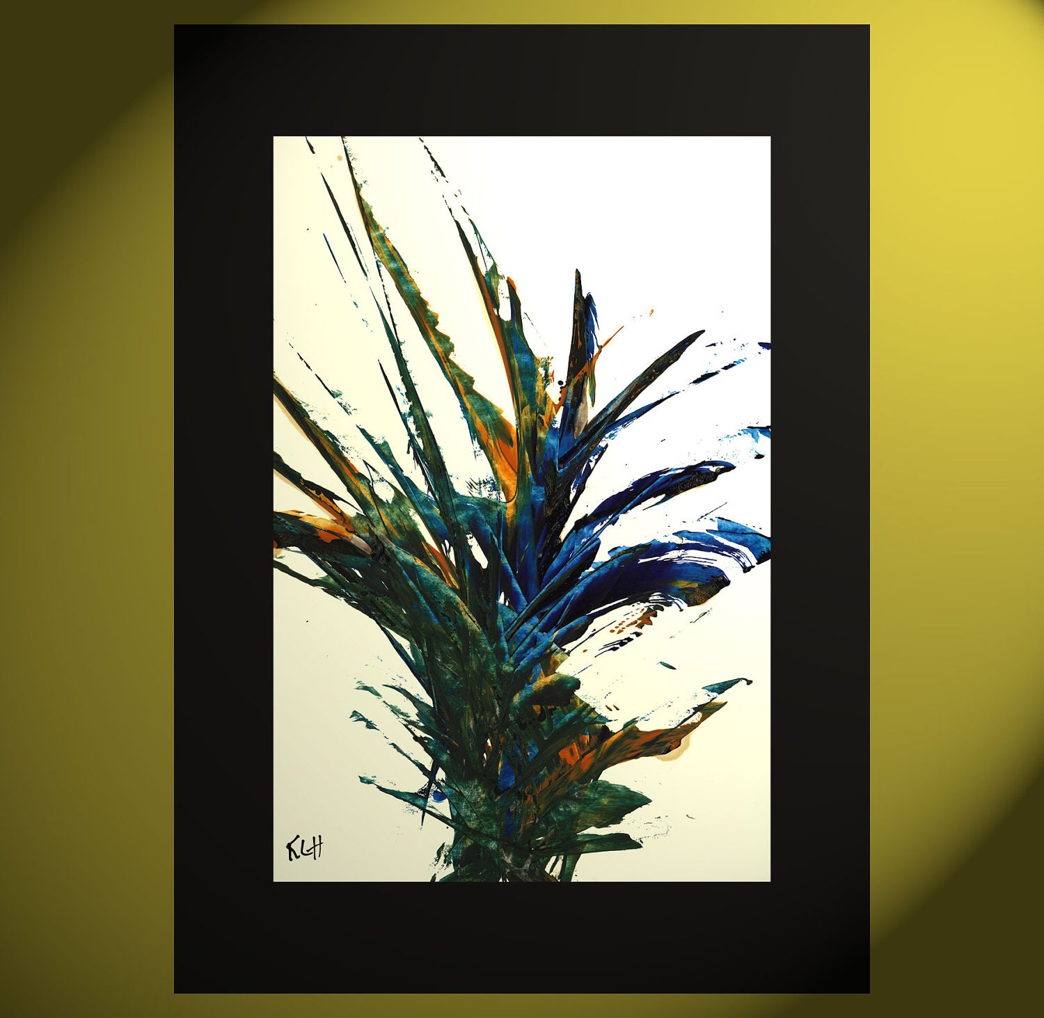 Abstract Expressionism Art - Soring On The Wind 2 - Modern Abstract Original Painting - 216.110611 - Deep rich Sea Blue - Burnt Gold
