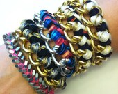 Custom Chunky Chain Bracelet gold or silver braided with any color embroidery floss, woven chain bracelet, braided chain bracelet
