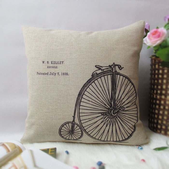 1 linen simple bicycle / bike words throw pillow cover / decorative pillow case / cushion cover 18"