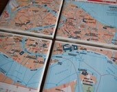 2002 Venice Italy Handmade Map Coasters - Ceramic Tile Coasters Set of 4 - Repurposed 2002 Michelin Atlas - OOAK Drink Coasters