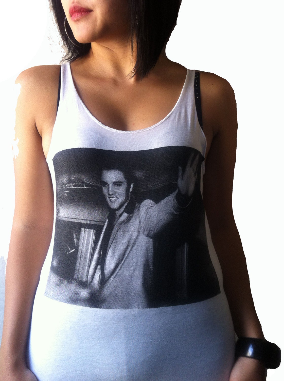 Retro Vintage Elvis Presley American Singer Actor White Tank Tops Women T-Shirt Very Thin Cotton Vest Size S M