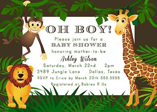PRINTABLE Jungle Theme Zoo Animal Baby Shower Invitation