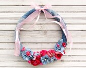 wreath,Wreath for Door, primitives decor, country decor, Country gift, Flower Wreath, handmade fabric flowers, handmade wreath, unique gift