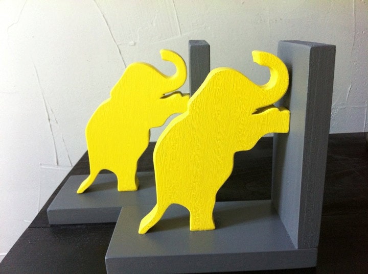 Pair of Yellow & Gray Handmade Elephant Bookends - custom colors available