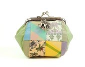 Pastel Green Tartan Thai Silk Coin Purse with Elephant Pendant
