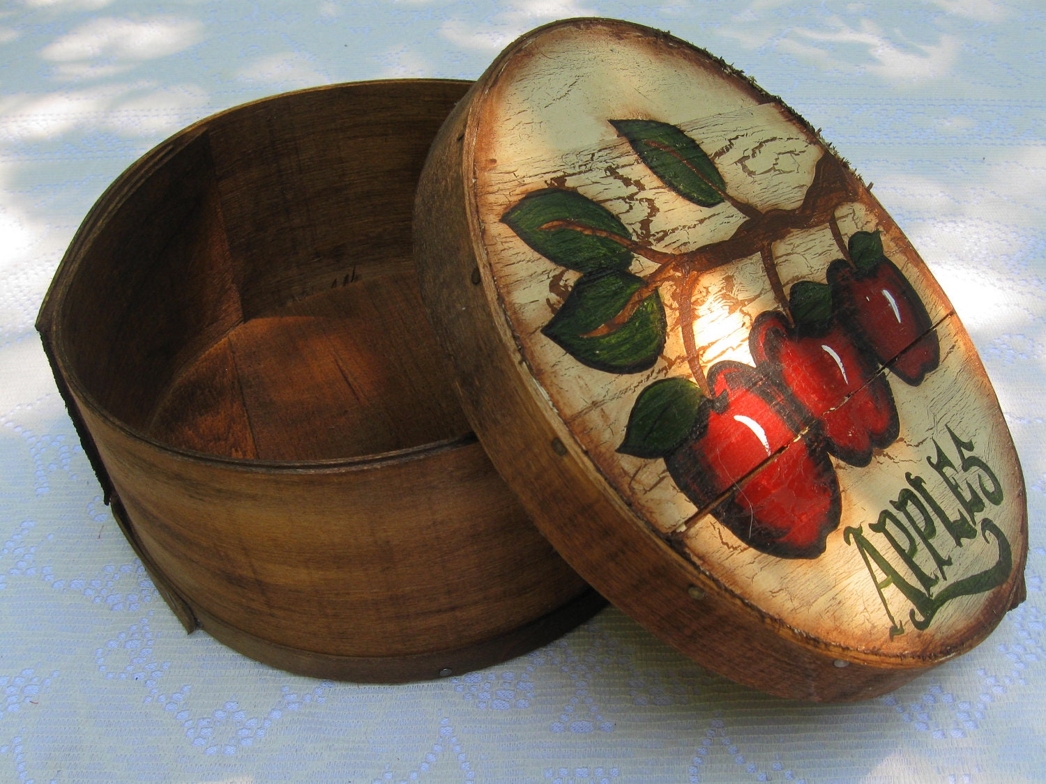 Vintage Handpainted Apple Box/ Basket- Home or Event Decoration - naturescallingjess